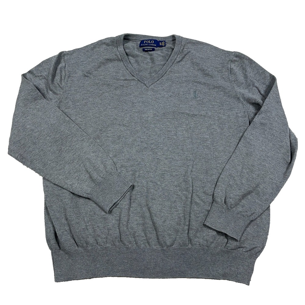 Polo Ralph Lauren Sweater Men XL Gray Pima Cotton V Neck Soft Golf Pullover